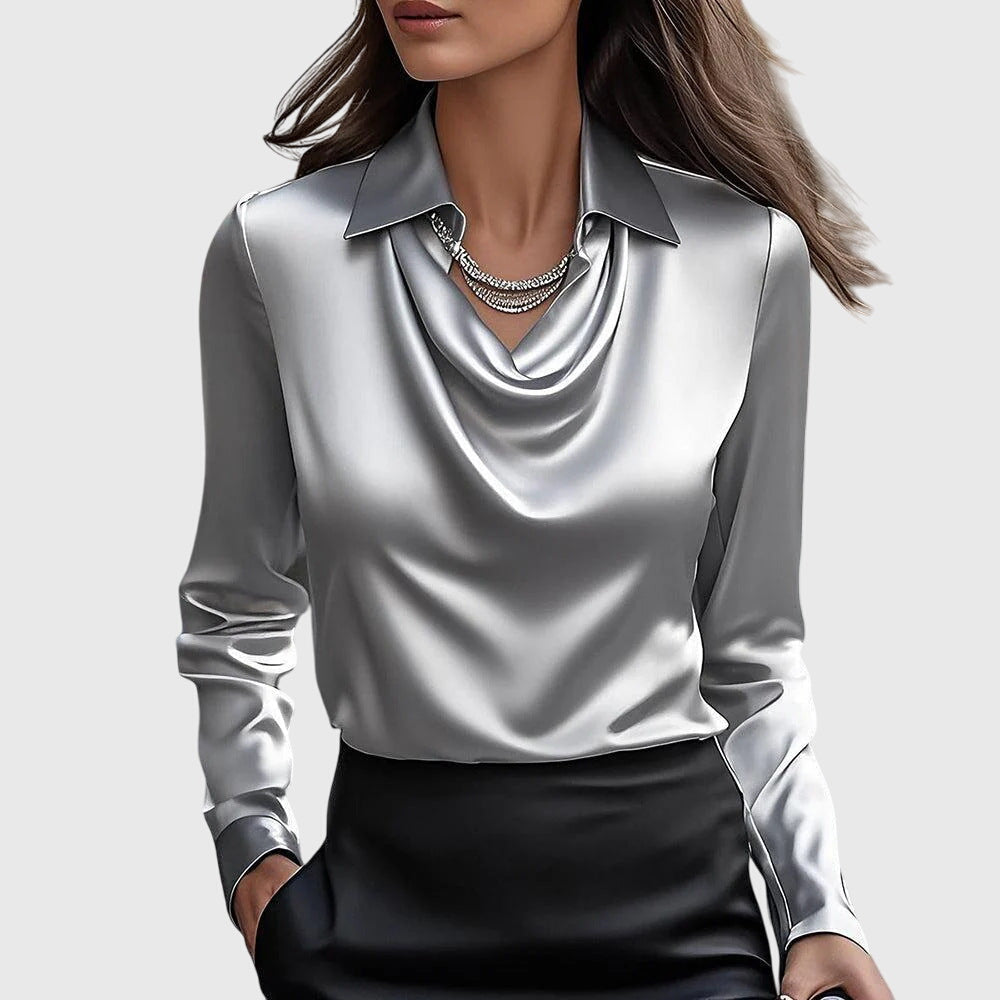 SYLVIA™ - Blouse with luxurious shine and pleated collar