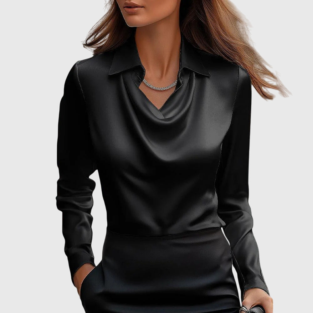 SYLVIA™ - Blouse with luxurious shine and pleated collar