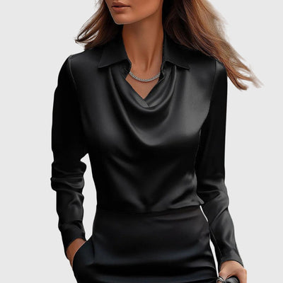 SYLVIA™ - Blouse with luxurious shine and pleated collar