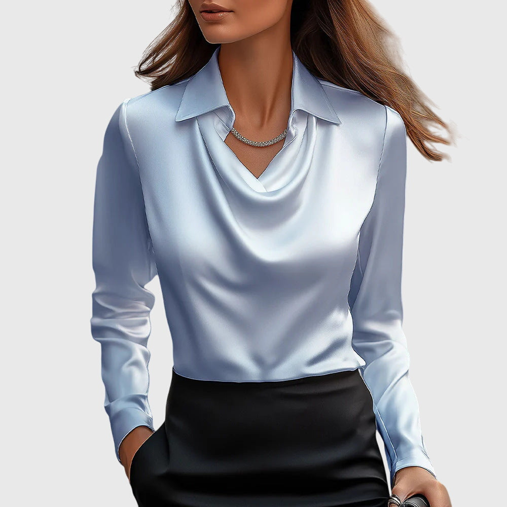 SYLVIA™ - Blouse with luxurious shine and pleated collar