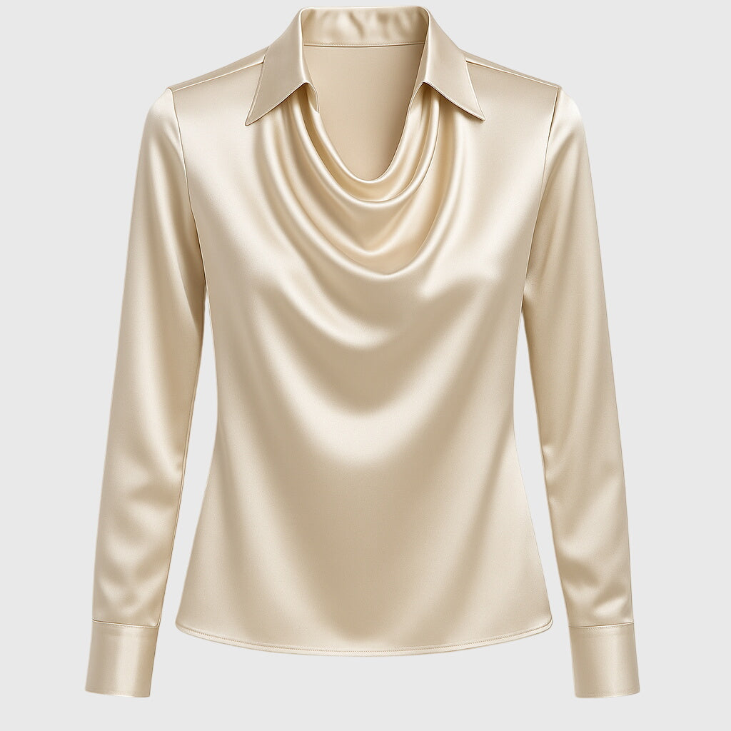 SYLVIA™ - Blouse with luxurious shine and pleated collar