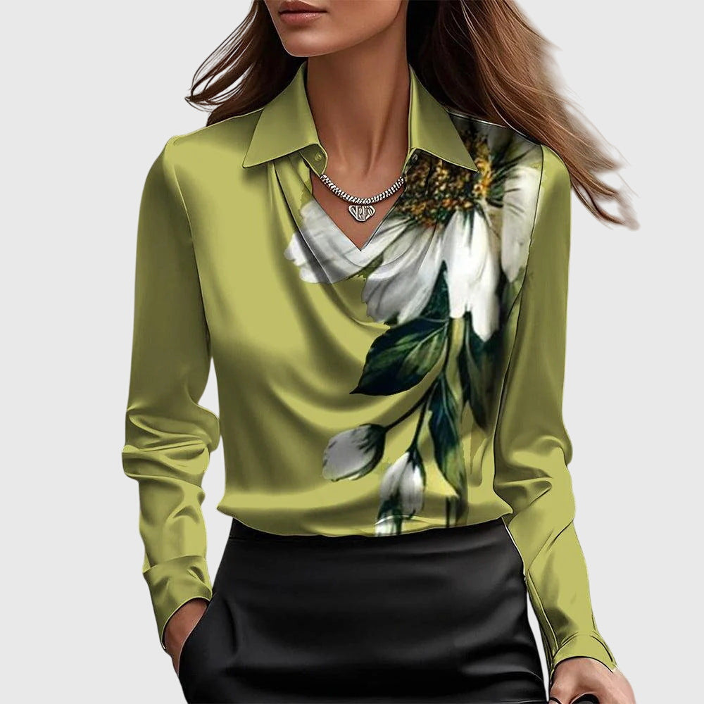 SYLVIA™ - Blouse with luxurious shine and pleated collar